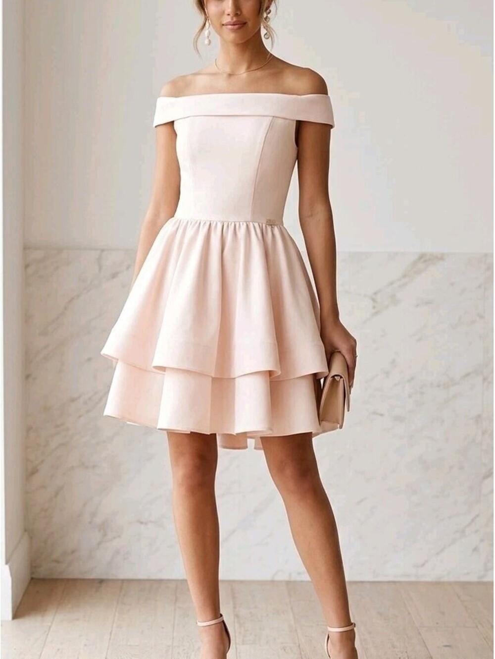 Sherri Dresses Dress Juniors L Pink Off Shoulder Fit Flare Layered Mini Party